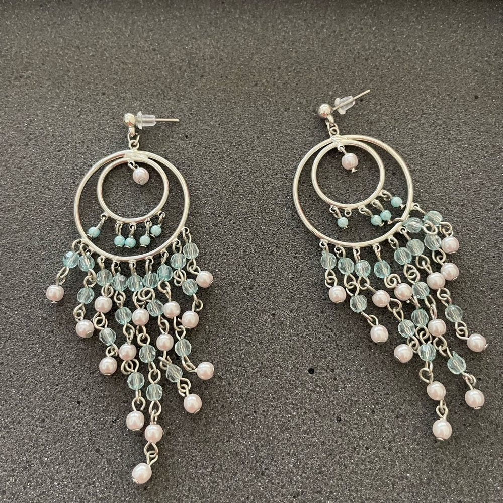 Very nice baby blue, white & silver earrings. Used/ good conditions